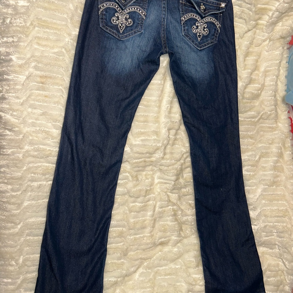 Rock Revival Dark Blue Boot Cut Jeans with Embroidery - Picture 3 of 5
